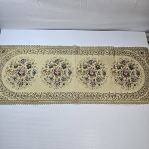 Antique Victorian Tapestry Dresser Table Decor Switzerland Cabbage Rose Lace VTG